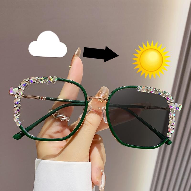 

Diamond color-changing flat mirror Photochromic Anti Radiation Glasses Metal Eyeglass For Woman Men