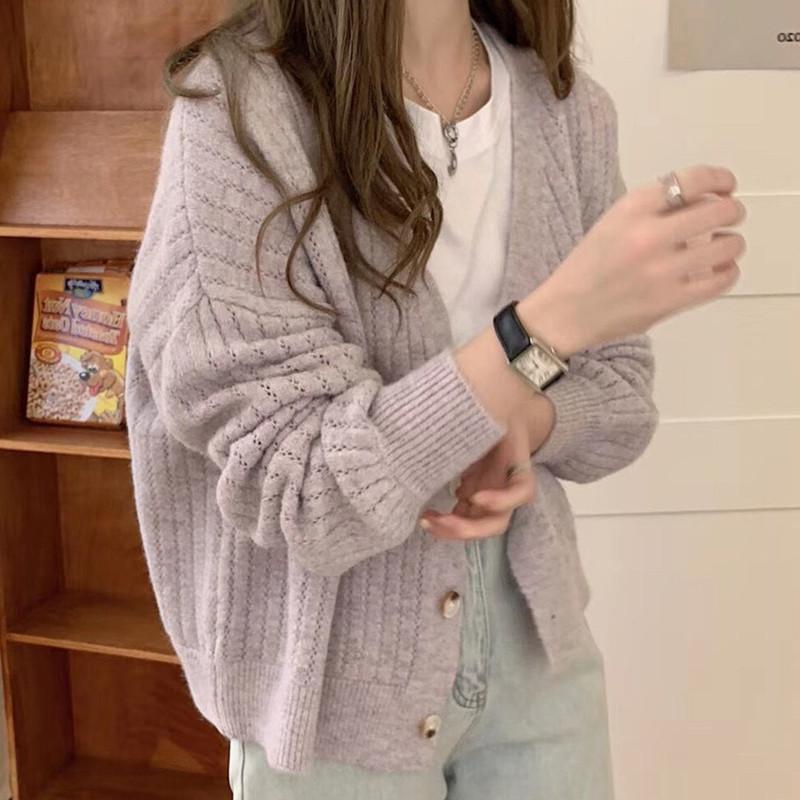 Autumn Winter Fashion V Neck Cardigan Women Sweater New Elegant Loose Retro Knitted Jacket Versatile Solid Casual Office Gentle Simple Coats Clothing
