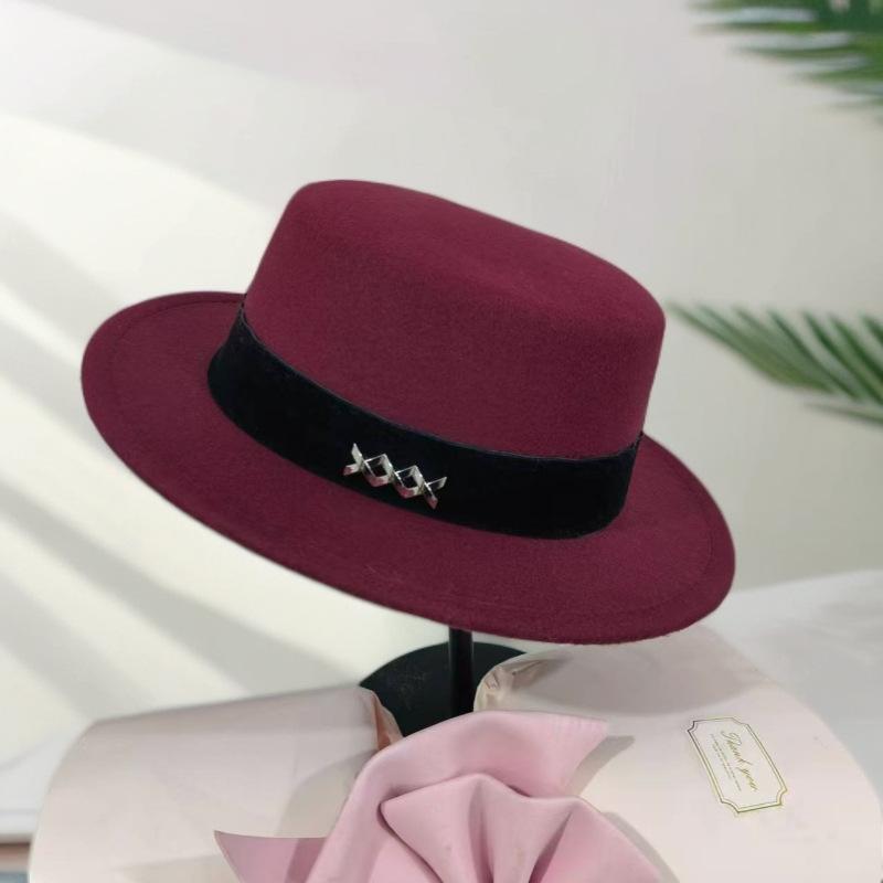Top Hat Autumn and Winter Flat Hat French Retro Fashion Felt Hat Fashion Versatile Flat Elegant Hat Women's Winter Self-operated