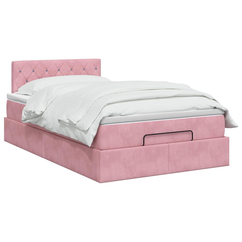 Ottoman Bed with Mattress and LED Pink 120 x 200 cm Velvet