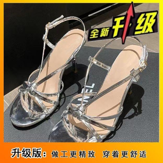 Gold High Heels Women's Spring and Summer 2025 New Stiletto Versatile One-word Strap Hollow Open-toe Fashion French Sandals