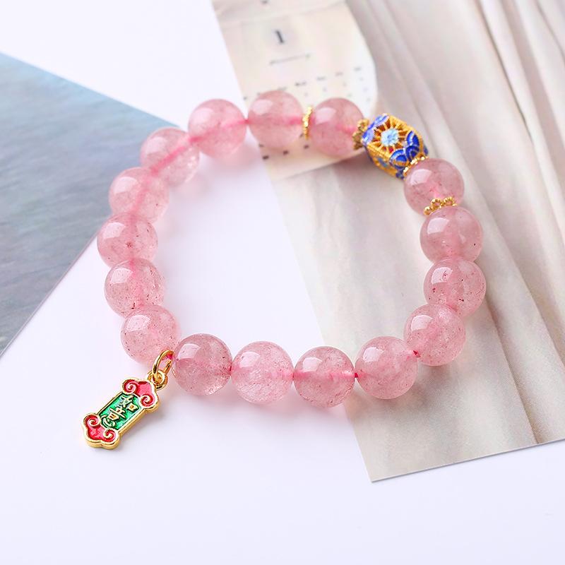 Natural Strawberry Crystal Bracelet Bangles Women Fashion Jewelry Accessories Gift