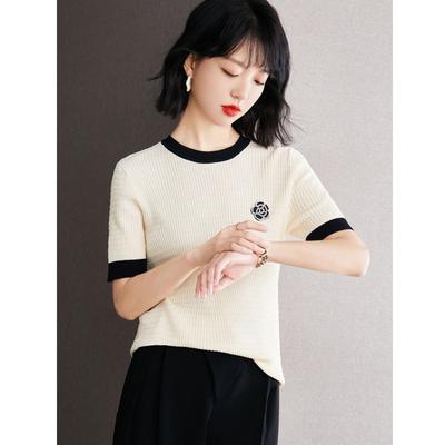 Women's Xiaoxiangfeng Short-sleeved T-shirt Contrasting Top