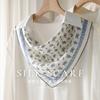 French retro blue silk square scarf 16 mmi small silk scarf gentle wind commuter accessories multi-purpose headscarf