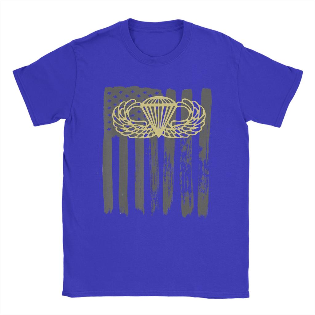 Army Parachute Wings Badge and US Flag Airborne T Shirt Short Sleeves Vintage Tops Summer 100 Cotton Oversize Tees