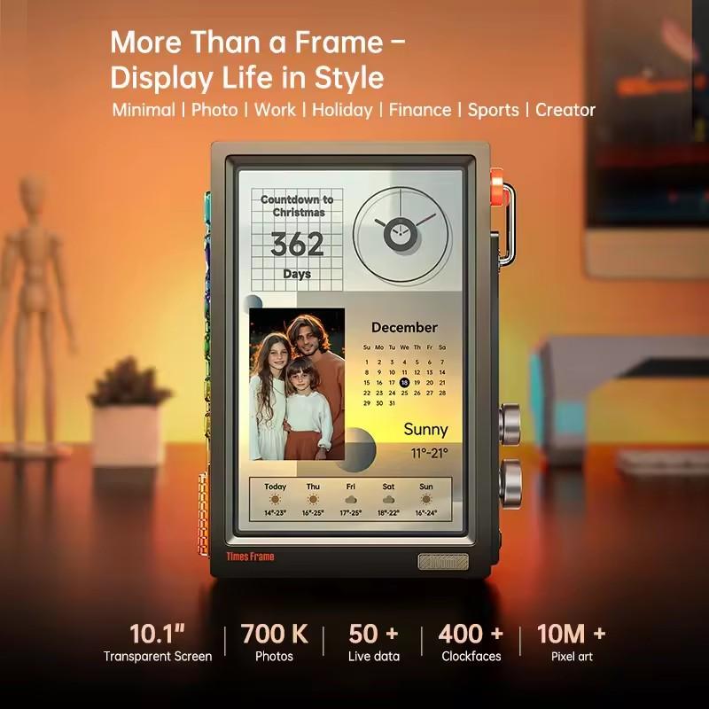 Divoom Times Frame Smart Ekran HD | 10,1" Zegar Cyfrowy DIY | Krypto Akcje Pogoda Kalendarz | Prezent Technologiczny Konfiguracja Biurka