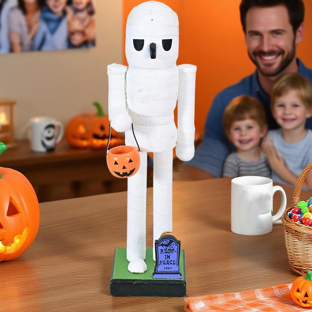 Halloween Nutcracker Statue Wooden Nutcracker Figures Holiday Decor Goody Bag Fillers Spooky Decor Figurine for Home Display