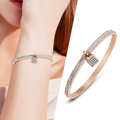 Voguish Fashionable Personali Gold Color Rose Gold Color Pendants Bracele Lock Zircon Stone Cuff Bracele Female Stainless Steel Bracele Woman