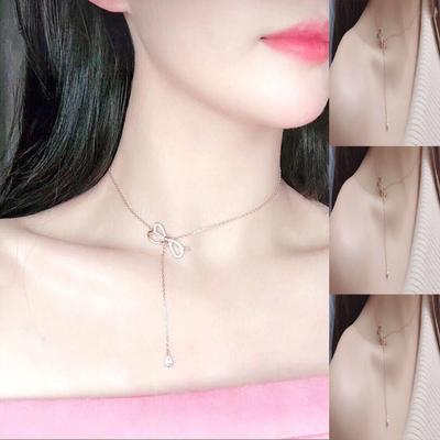 New Element Bow Tassel Necklace Women's Clavicle Chain Rose Gold Women's Necklace