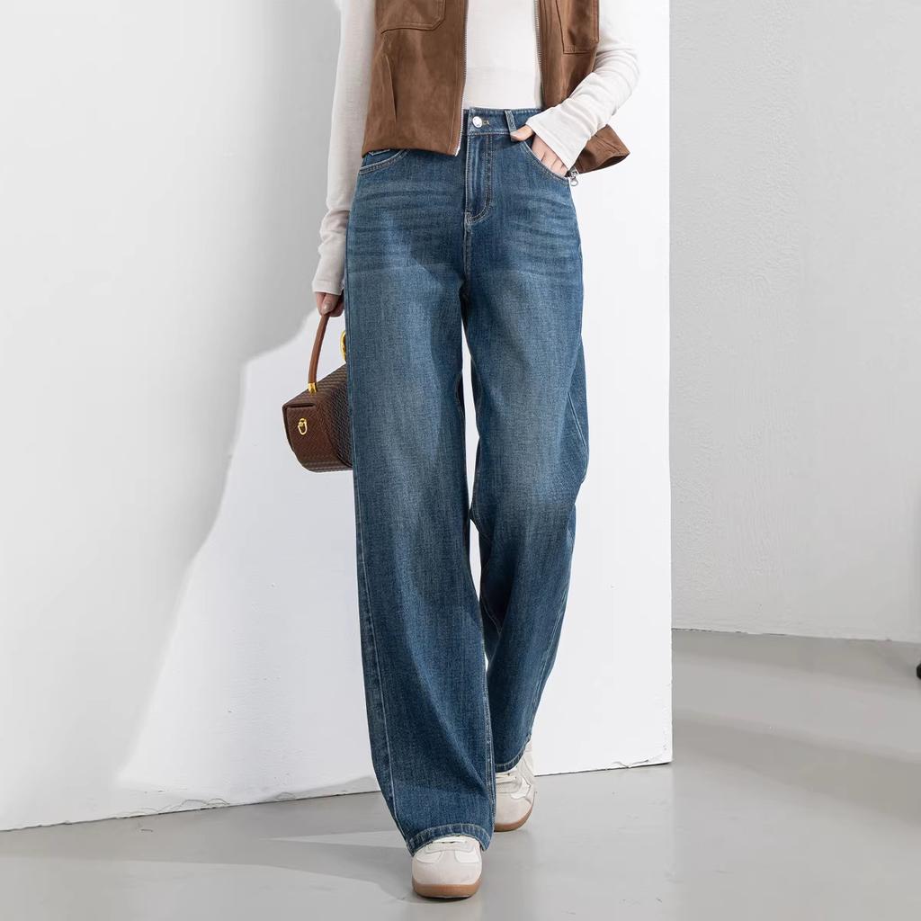 Women's High Waist Straight Leg Cropped Jeans Stretch Denim Pants Casual Trousers
