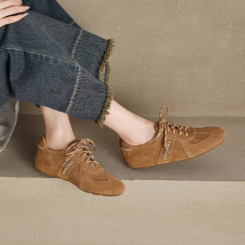 Krazing Pot Nubuck Round Toe Increased Lace Up Spring Autumn Shoes Big Size 41 Lace Up Women Leisure Shoes