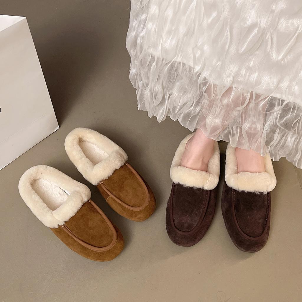 Women's Retro Lightweight and Comfortable Non-slip Heightening Winter Warm Plush Lining Non-slip Durable Casual Cotton One-step Plush Slippers