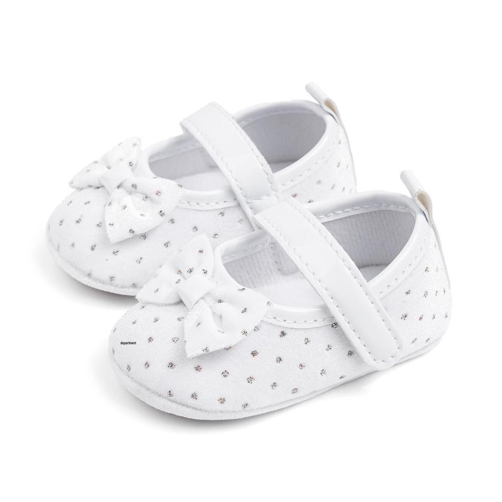 2025 Girls' Velvet Bow Princess Walker Shoes - Soft Sole, Korean Style