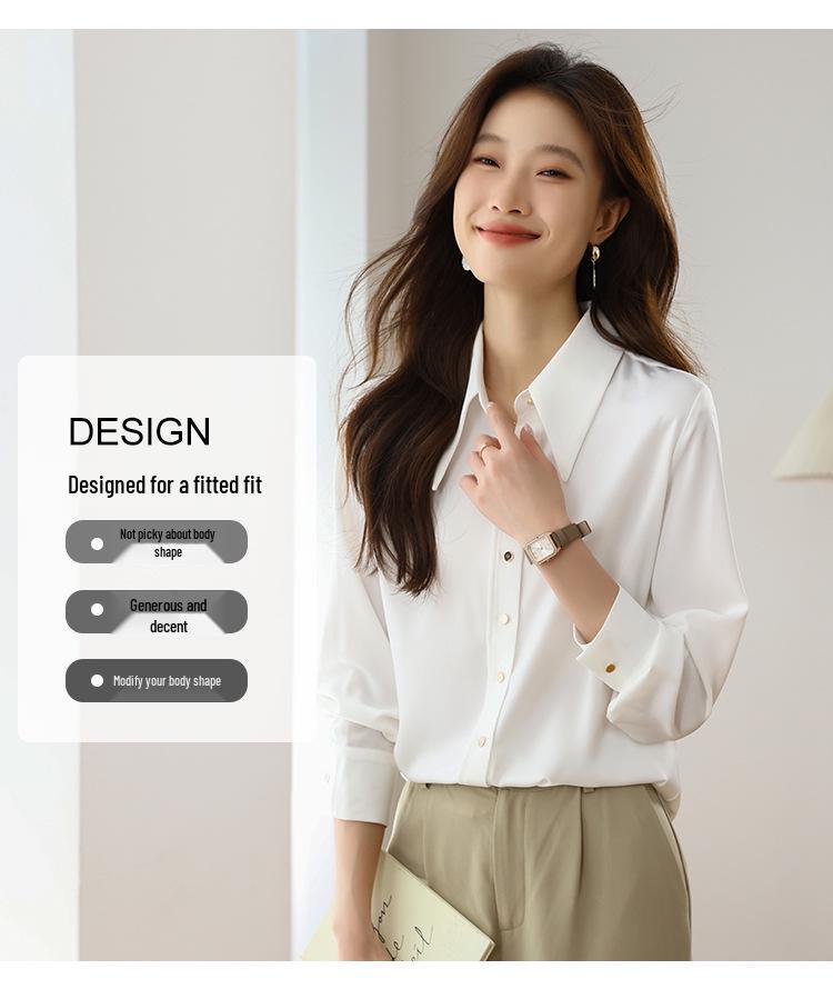Mulberry Silk White Long Sleeve Women's Shirt - Versatile for Spring/Autumn 2026 Casual & Professional Wear