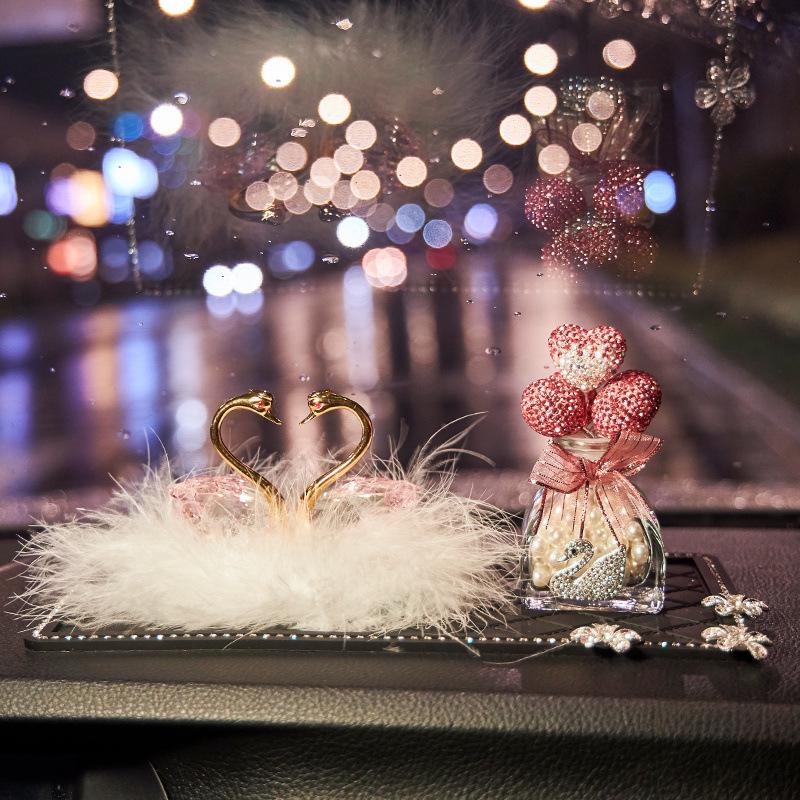 Crystal Swan Car Air Freshener - Deluxe Interior Ornament Set for Women