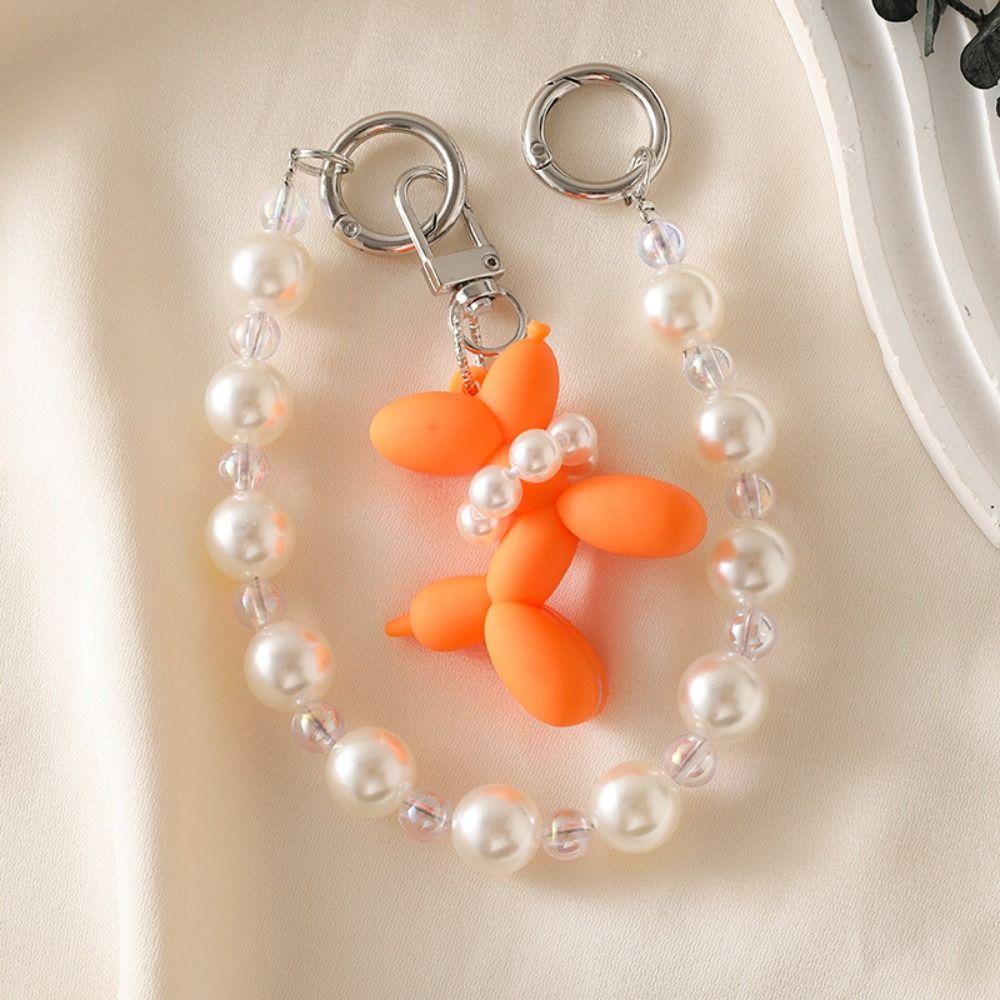 

Korean Style Balloon Puppy Keychain Acrylic Pearl Chain Pendant Backpack Decor оранжевый