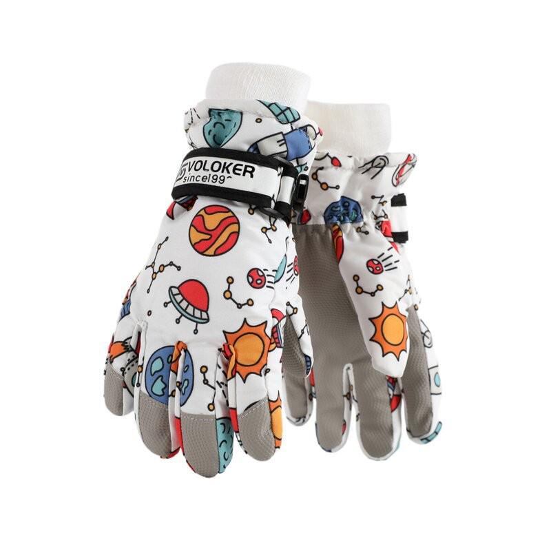 Kids' Graffiti Windproof Ski Gloves - Warm for Boys and Girls