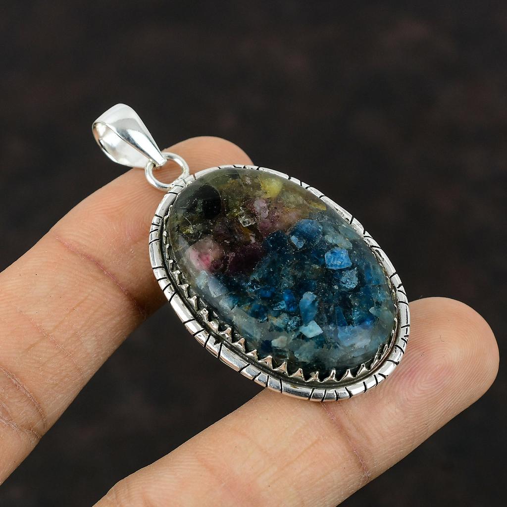 Copper Watermelon Tourmaline Pendant Real Gemstone Jewelry 925 Sterling Silver Pendant Handmade Stylish Jewelry Engagement Gift For Bridal