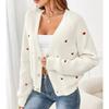 Womens V-Neck Knit Cardigan With Heart Embroidery Winter Lightweight Open Front Sweater