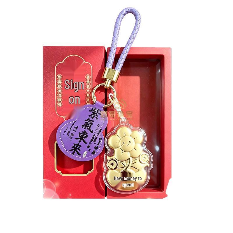 Shuibei 999 Fine Gold Gourd Pendant Keychain with Cute Money Flower Design
