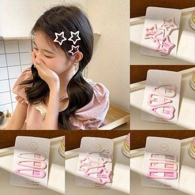 4pcs/set Cute And Playful Colorful Geometric Mini Girl Hair Clip Sweet Program Performance Children's Cute Hair Accessories
