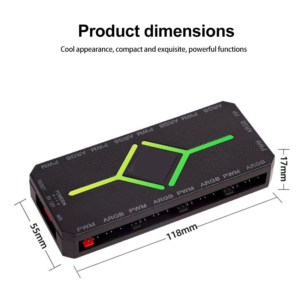 3 In 1 5V 3 Pin ARGB Controller Cooling Fan Hub 4 Pin PWM Magnetic Suction Hub PWM Fan Hub 1To9 Ports for Computer PC Case Fan