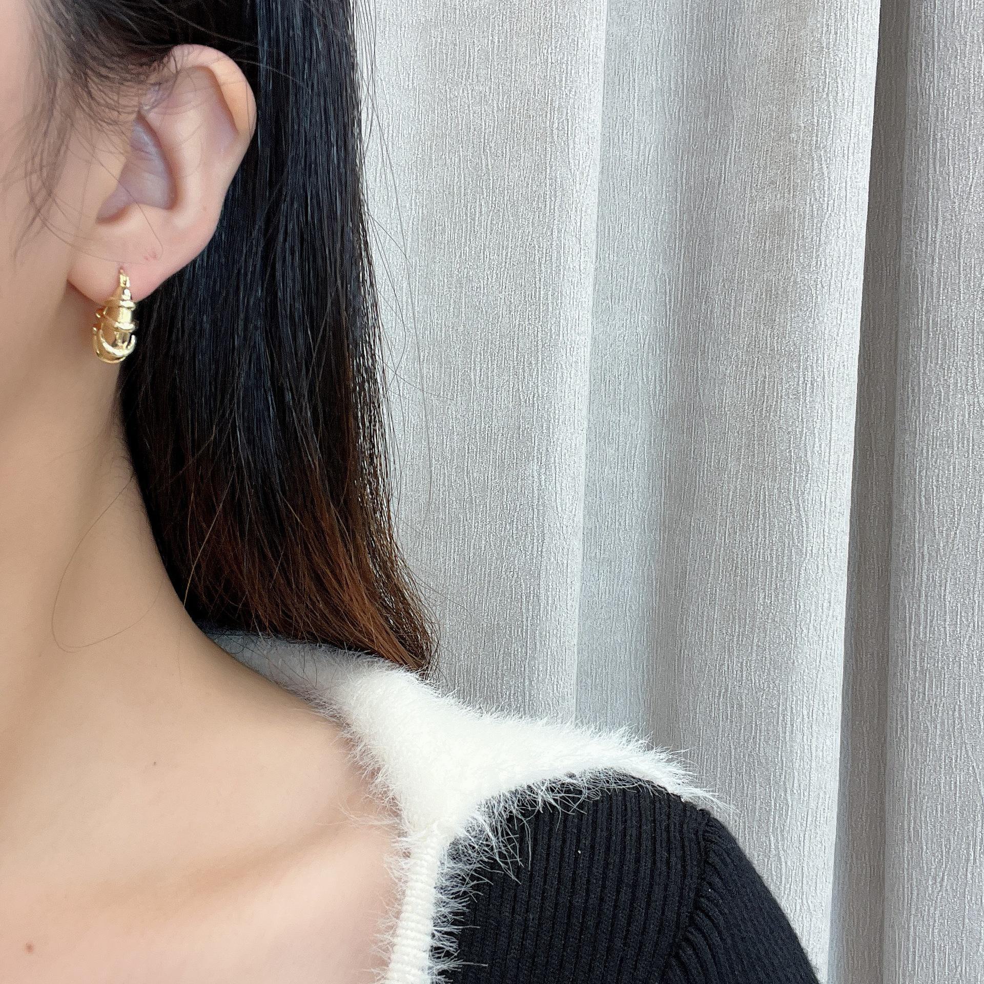 

2024 Трендовые французские серьги высокого класса для женщин - Золотые и серебряные нишевые дизайны front and back buckle shaped croissant earrings золотой