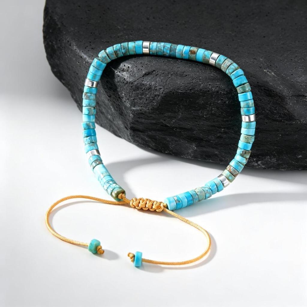 Natural Blue Beaded Bracelet for Men,Minimalist Handmade Adjustable Stackable Bracelet,Exquisite Boho Jewelry Gift