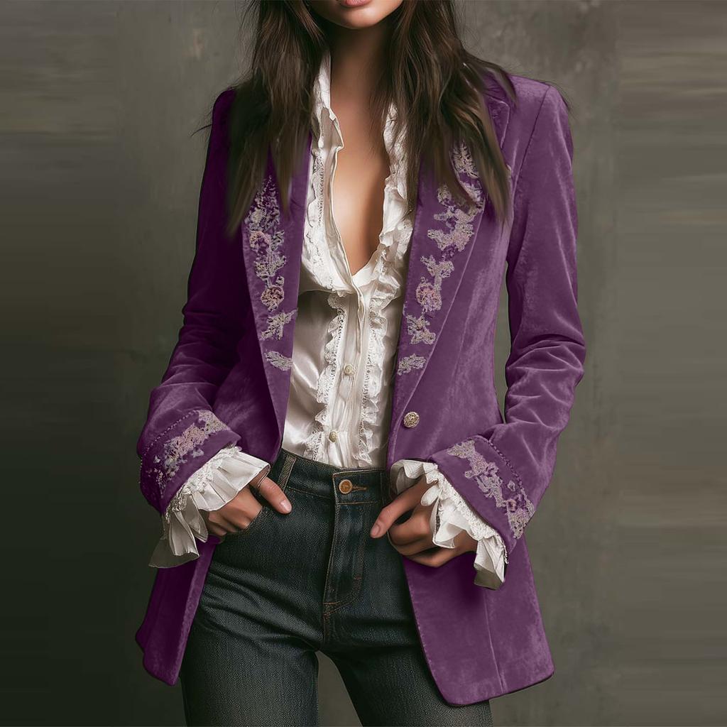 Women's Velvet Vintage Long-sleeved Cardigan With A Casual Opening And Mid-length Coat