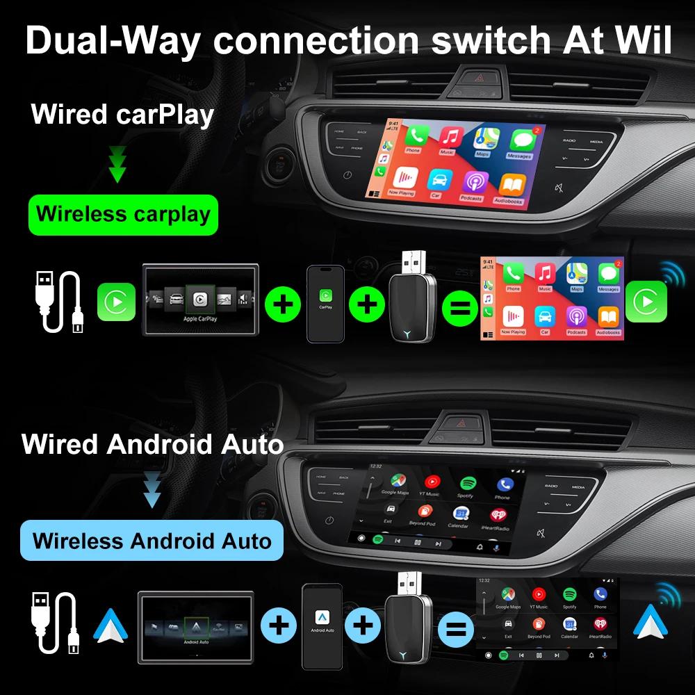 2in1 Wireless Carplay&Android Auto Box Wiared to Wireless Dongle Automatic Connect Adapter Bluetooth Plug&Play Mini Box