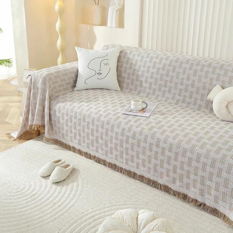 Nordic Sandhair Towel Universal Cotton Camping Sofa Blanket Four Seasons Universal Cream Color Non-Slip Full Cover Sofa Cover