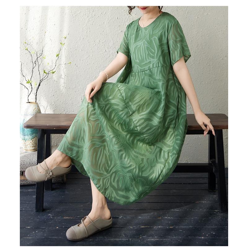 DIMANAF New 2026 Women Plus Size Summer Long Dress Sundress Loose Oversize Maxi Lady Floral Chiffon Jacquard Dress