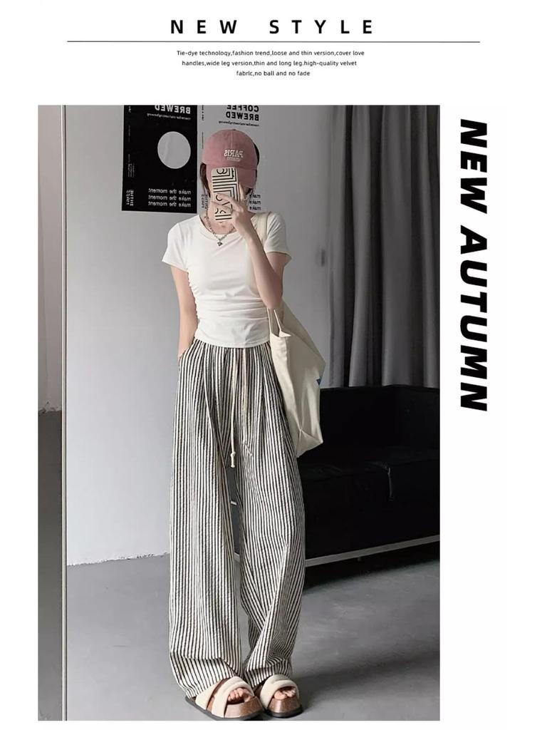 Women's Slimming High Waist Striped Pants: Black/White, Loose Straight-Leg, Petite 145, Wide-Leg, Summer 2025 Collection