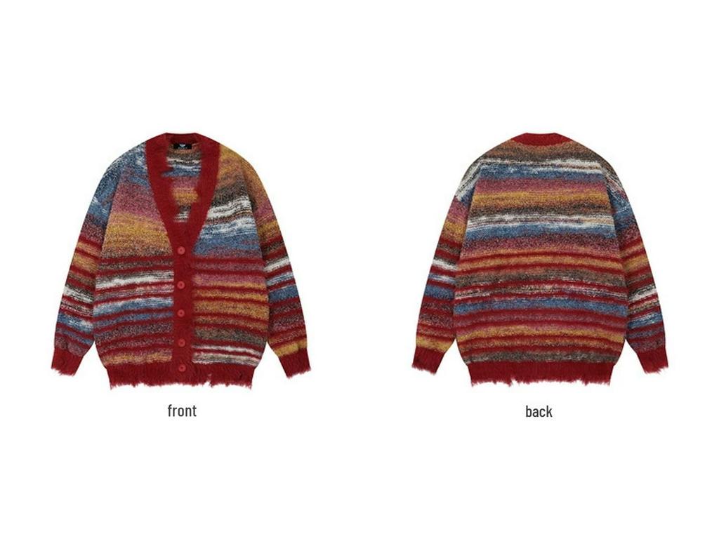 Unisex Strickjacke mit Farbverlauf und kontrastierenden Streifen, langen Ärmeln