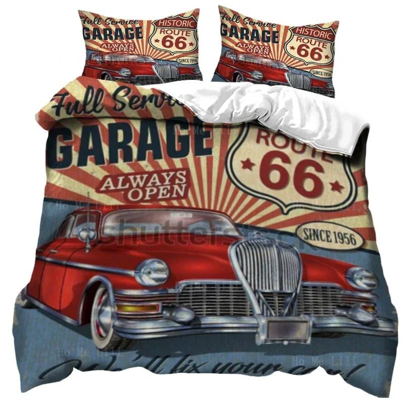 Luxuriöses Bettwäsche-Set mit Route 66-Druck, Doppelbettgröße, Steppdecke, Bettwäsche, weicher warmer Bezug, Bettbezug, Kissenbezug-Sets, Erwachsene, Baby, Kinderbettwäsche ki