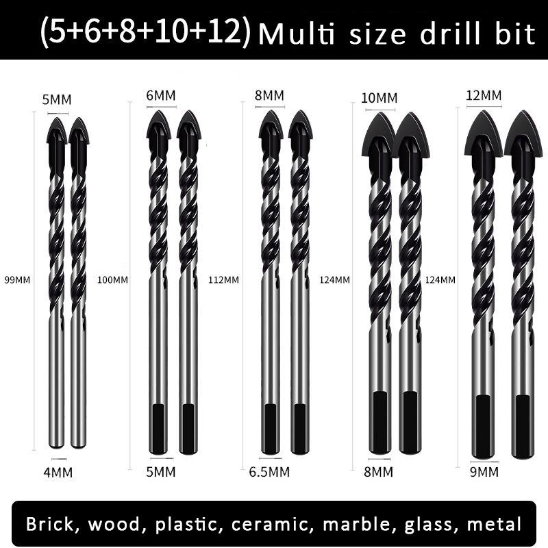 5-12mm Multifunctional Alloy Drill Bit Set for Ceramic Glass Concrete Metal Triangle Drill Bits Metal Hand Tool for Wall Concret