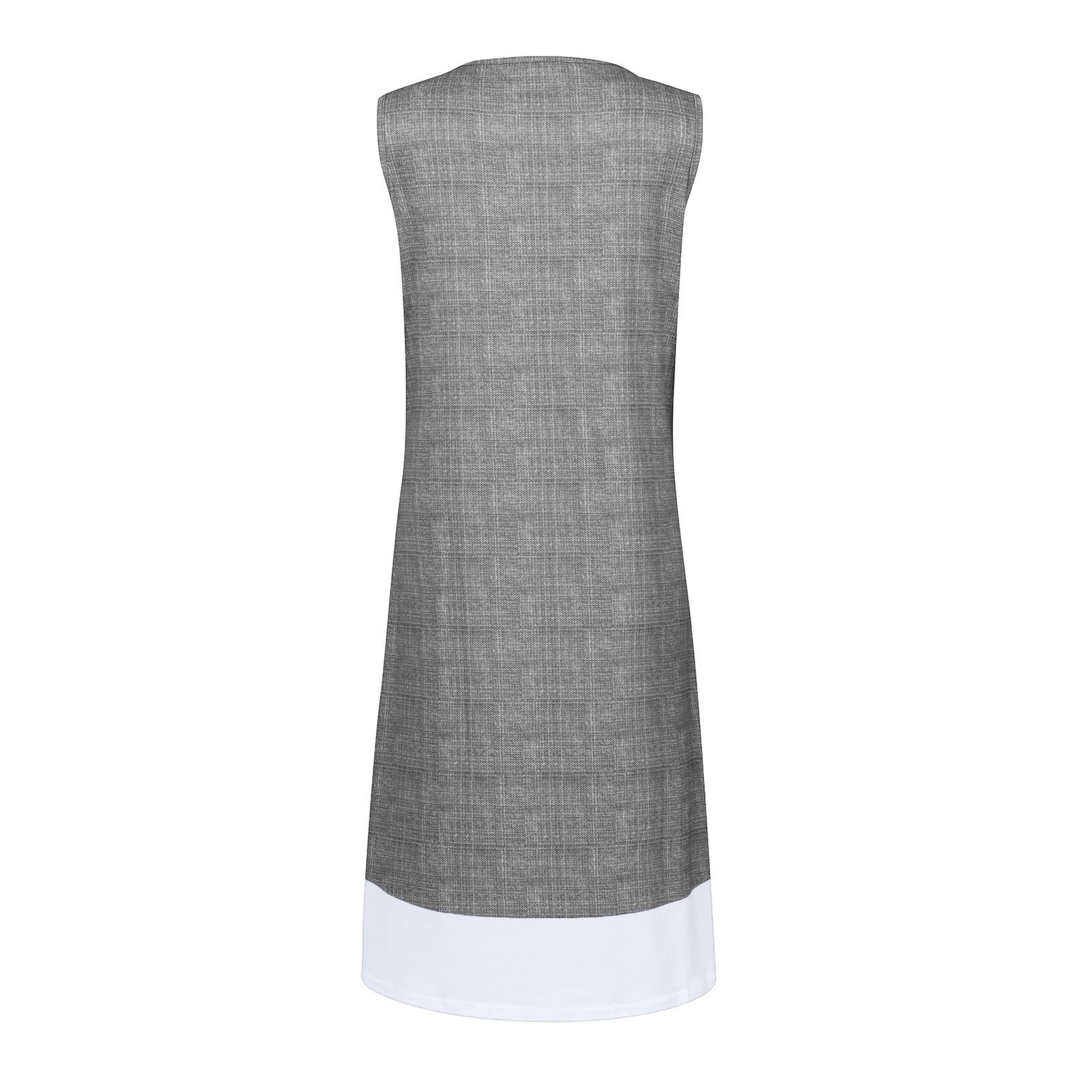 Модное женское свободное повседневное платье без рукавов с фальшивым воротником и круглым — фото 7