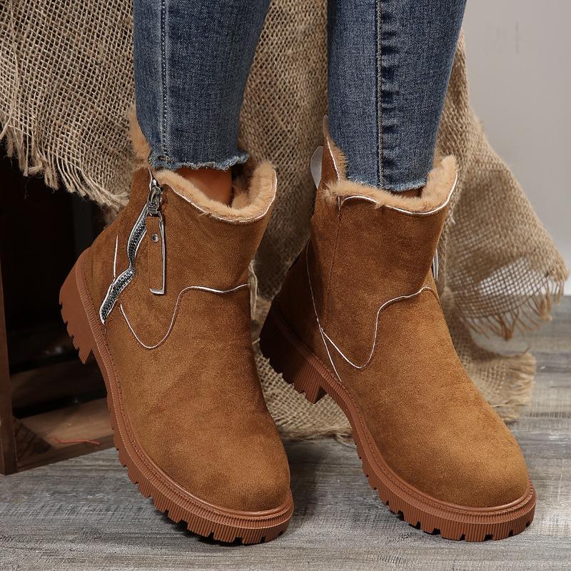 Winter Foreign Trade New Velvet Short Tube Wool Snow Boots Women's Warm Large Size Side Zipper Suede Cotton Boots
