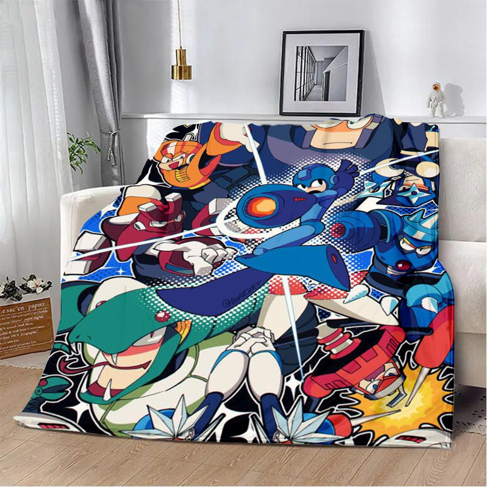 Cartoon Rockman Game Megaman Printed Blanket Picnic Blankets Warm Blanket Soft and Comfortable Blanket Home Travel Birthday Gift