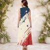 Women Plus Size Keyhole Neck Sleeveless Eagle Star Stripe Printed A Line Long Dress