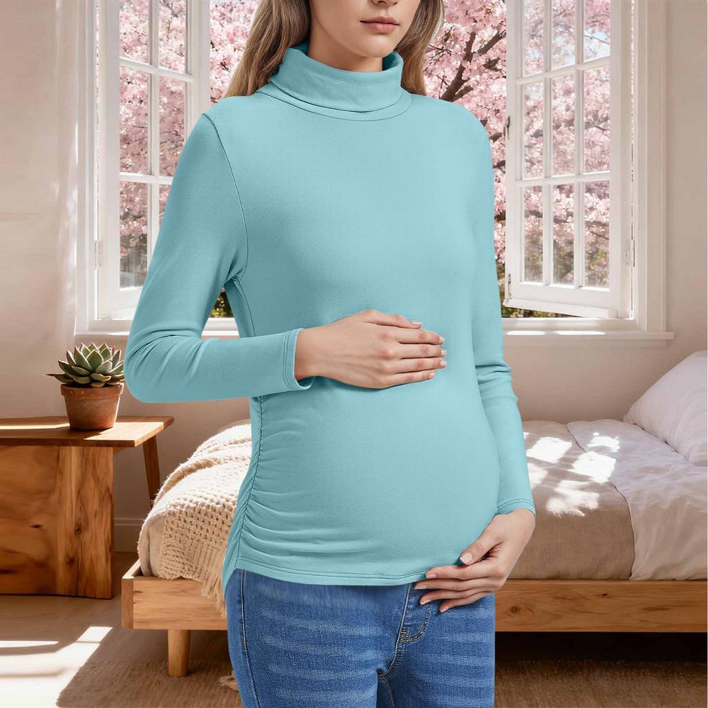 Women's Solid Color Warm Long Sleeved Pullover Maternity Top