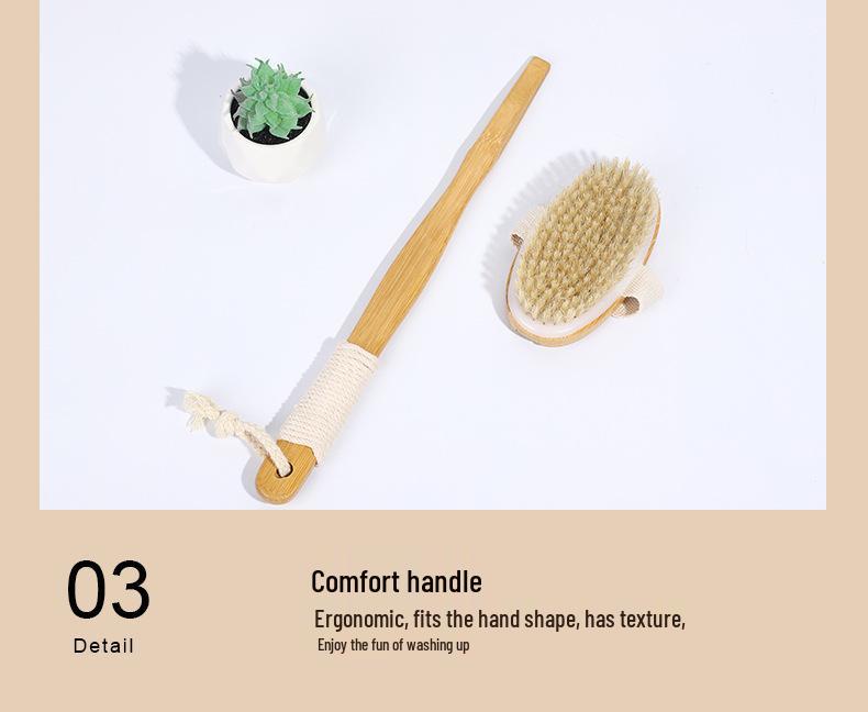 Wooden Boar Bristle Bath Brush with Long Handle for Scrubbing and Massage