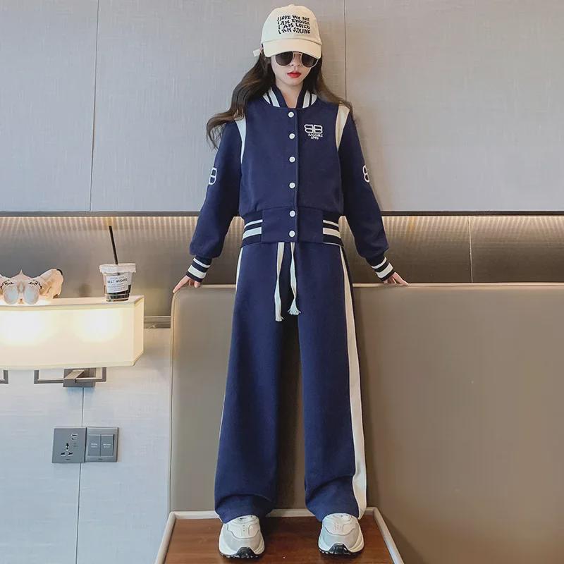 2024 Girls' Korean Stylish Spring/Autumn Casual Two-Piece Outfit: Top & Pants for Kids