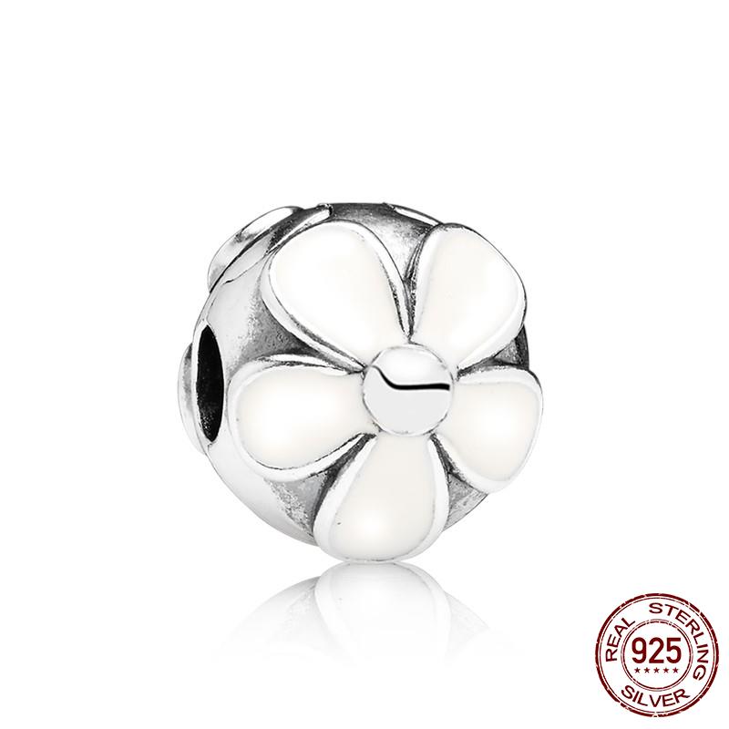 925 Silver Clasp CZ Pave Daisy Beads Stopper Clip Fit Original Bracelet Jewelry 1