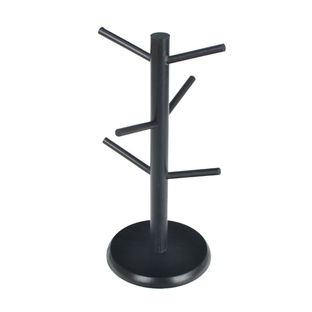 6 Hooks Bamboo Coffee Cup Holder Thickened Base Tree Shape Coffee Cup Rack Sturdy Design Wood Material Cup Storage Holder