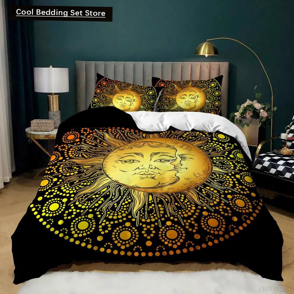 Bohemian Duvet Cover Set Golden Sun Twin Bedding Set Boho Style for Teens Adults Double Queen King Size Polyester Qulit Cover