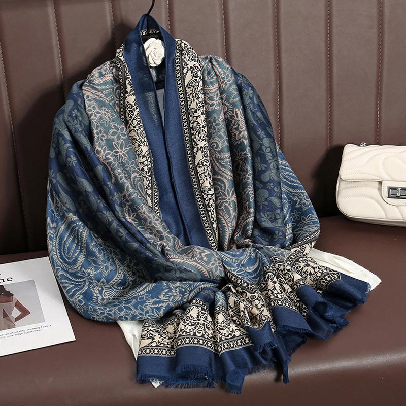 Scialle Pashmina di Lusso Invernale in Cashmere Avvolgente da Donna Sciarpe Calde Autunnali Design Stampa Foulard Femminile Stole Sciarpa di Cotone