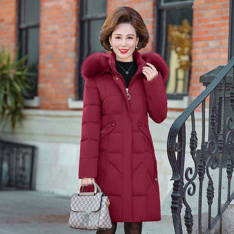 

Женские пуховые парки среднего возраста, хлопковые утепленные пальто, толстые теплые парки, длинная женская зимняя куртка XXXXL вино красного