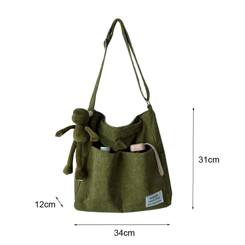 Hylhexyr Fashi Handbag Striped Corduroy Women's Shoulder Messenger Bag Large Capacity Casual Cross Body Bags Student Tote