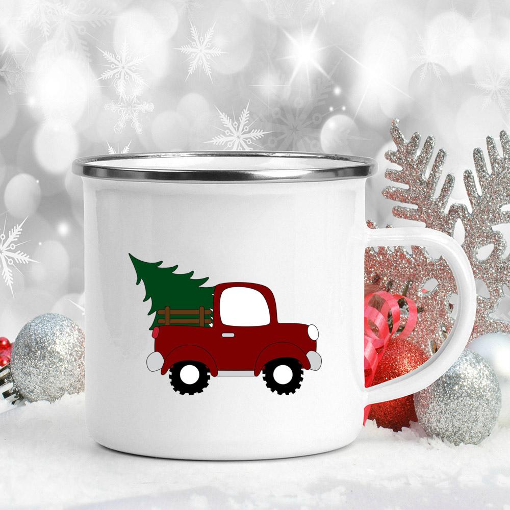 Snowman Ship Print Enamel Coffee Mugs Beer Juice Mug Handle Cocoa Cups Merry Christmas Cup Party Table Decoration New Year Gift